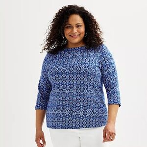 XXL Croft & Barrow Blue Tile print top